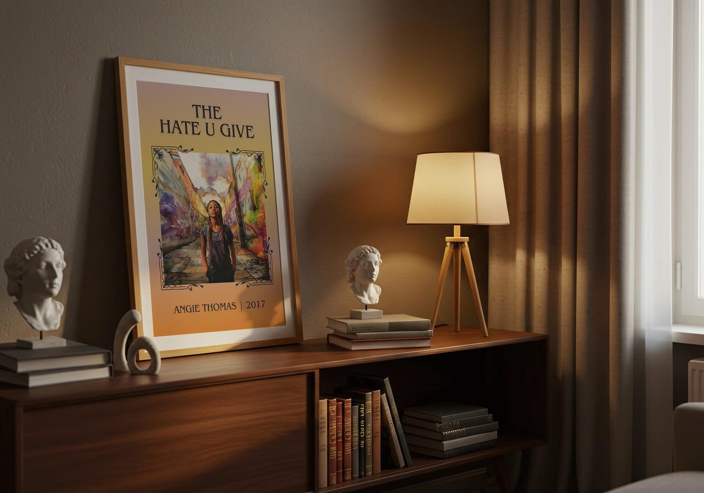 The Hate U Give classic book art print on bookshelf – Angie Thomas fan gift