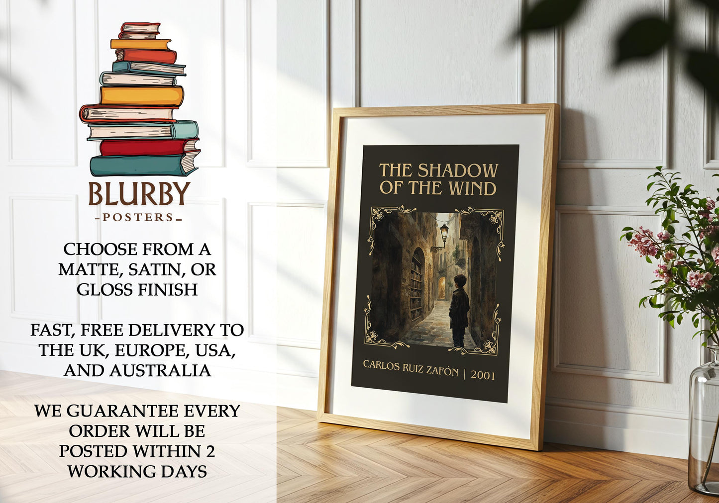 The Shadow Of The Wind book poster packaging – museum-quality print rolled in protective tube