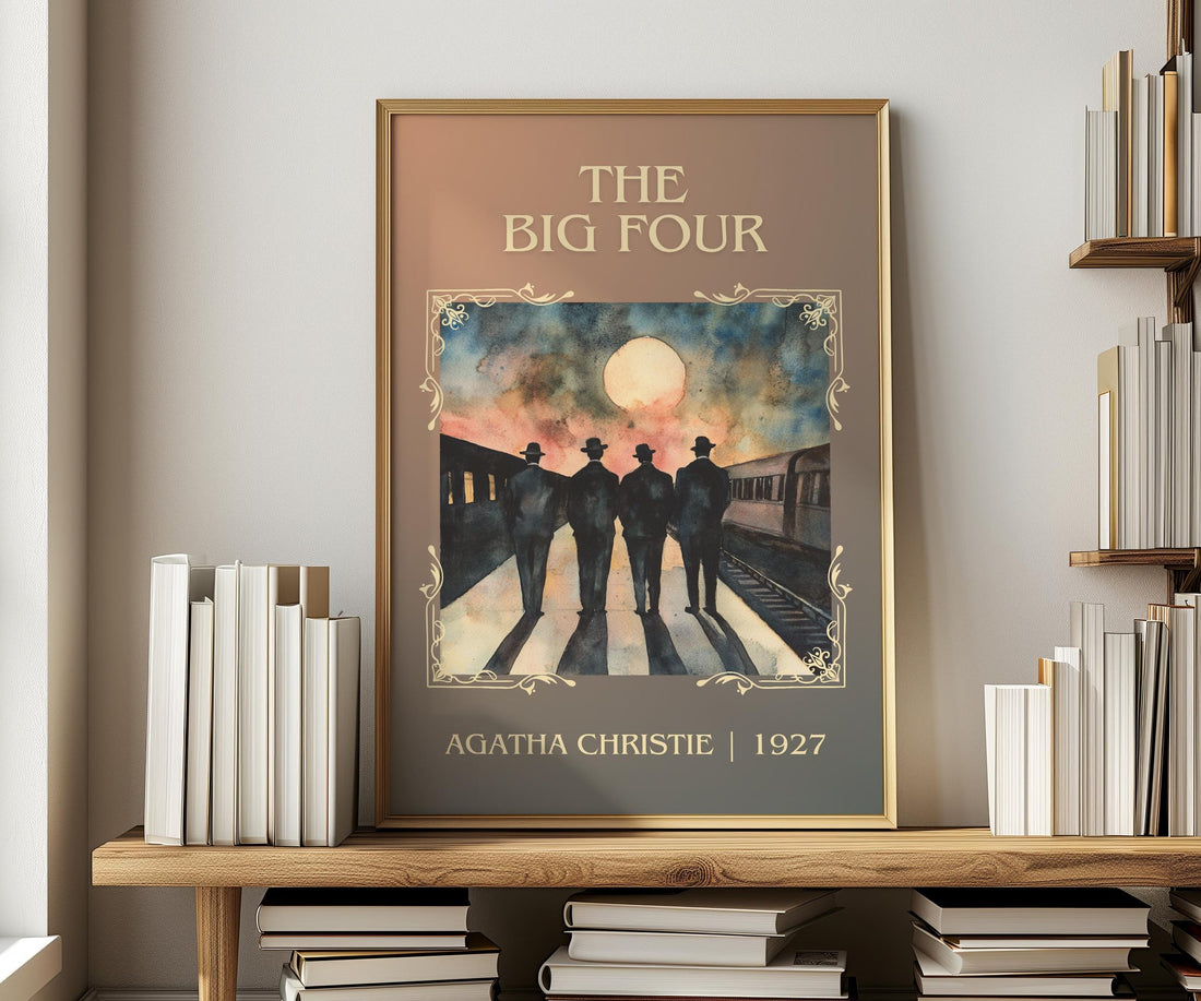 The Big Four classic book art print in frame leaning in hallway – mystery wall art (mockup)