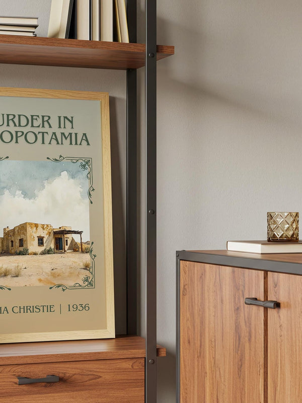 Murder in Mesopotamia classic book art print framed by window – literary home decor