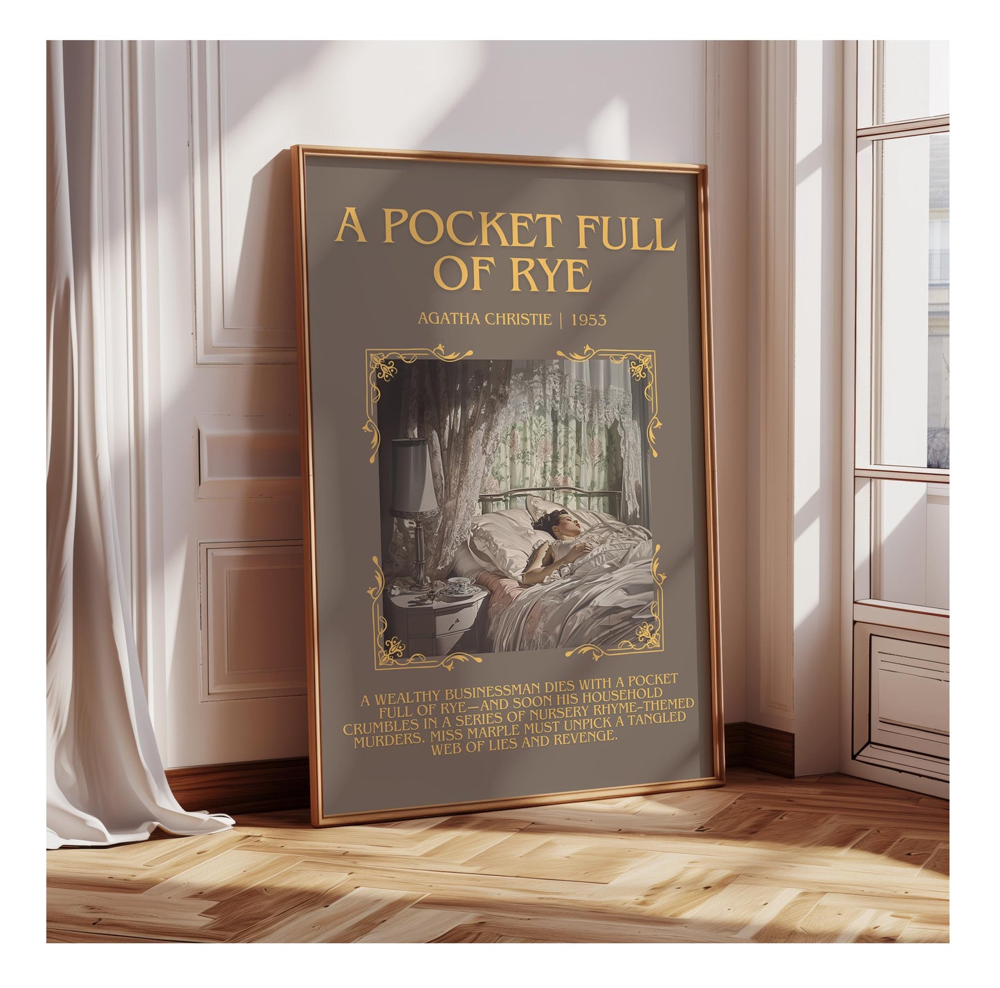 A Pocket Full Of Rye by Agatha Christie | Descriptive Book Poster | Blurby