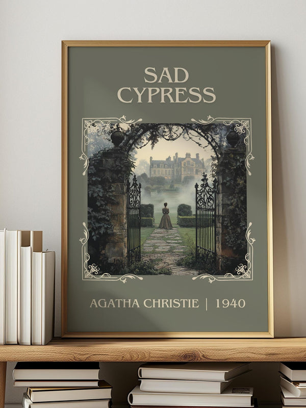 Sad Cypress classic book art print in frame leaning in hallway – mystery wall art