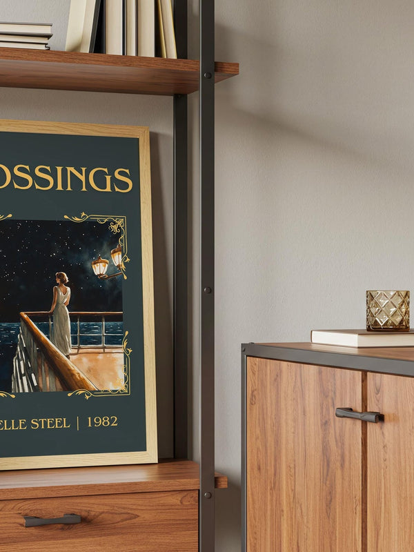 Crossings classic book art print framed by window – literary home decor
