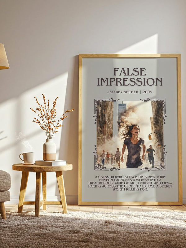 False Impression minimalist print framed by window – literary home decor