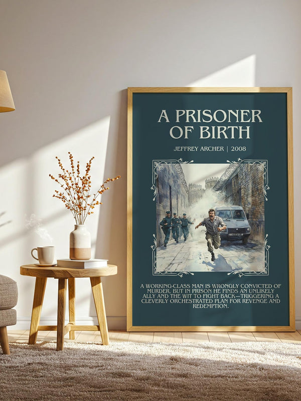 A Prisoner of Birth minimalist print framed by window – literary home decor