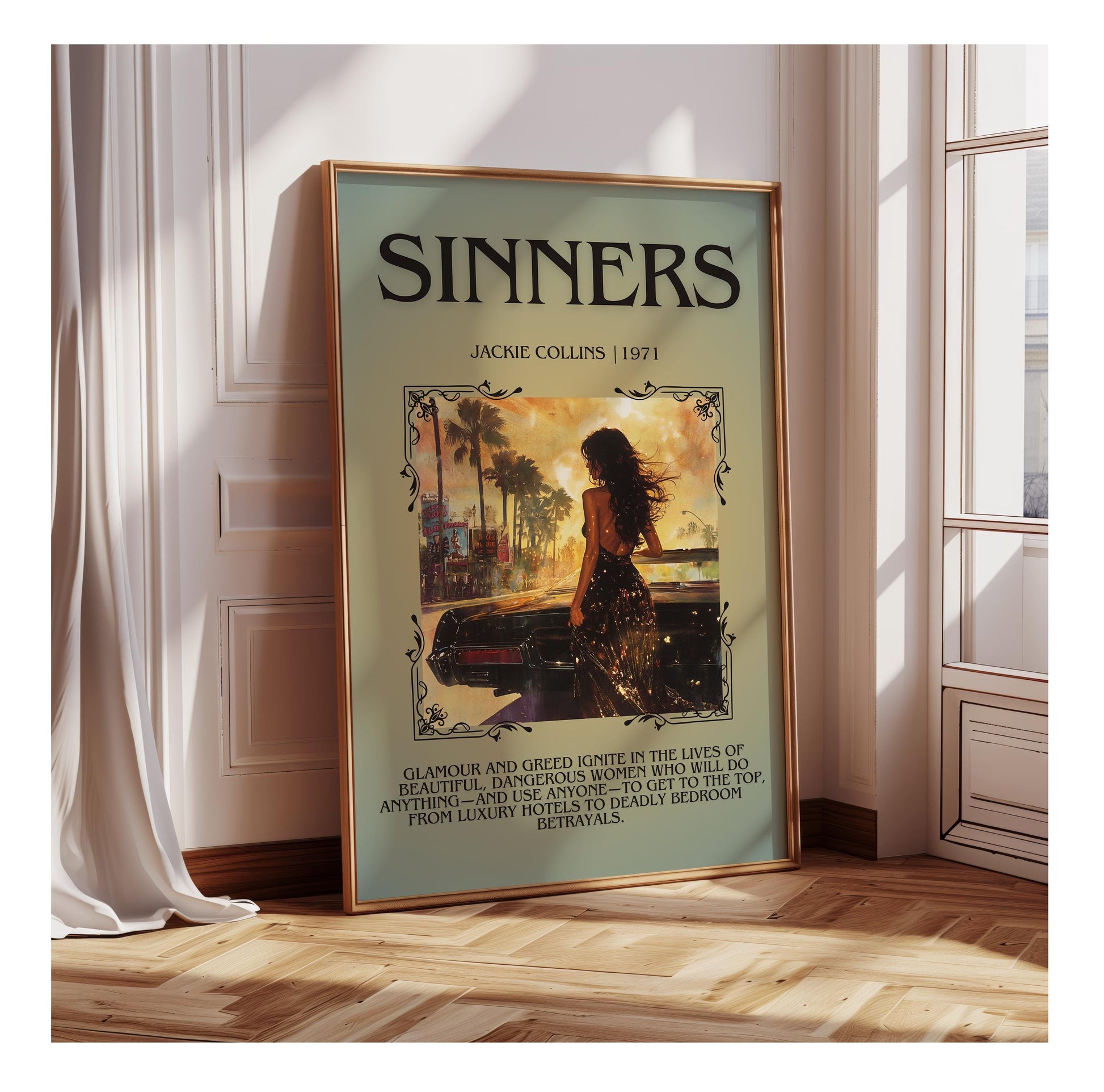 Sinners by Jackie Collins | Descriptive Book Poster | Blurby