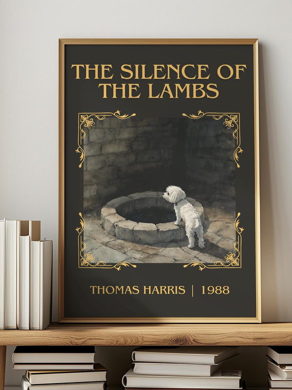 The Silence of the Lambs classic book art print in frame leaning in hallway – thriller wall art