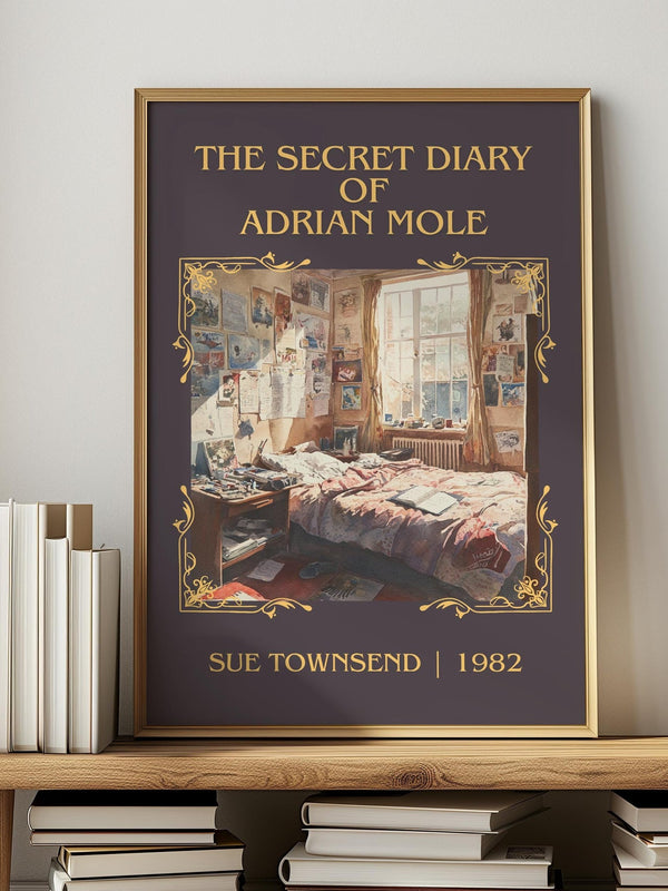 The Secret Diary Of Adrian Mole classic book art print in frame leaning in hallway – coming of age wall art