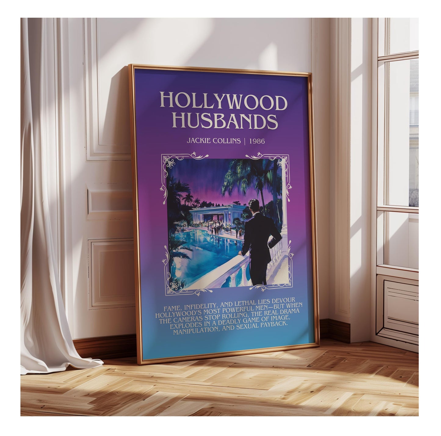 Hollywood Husbands by Jackie Collins | Descriptive Book Poster | Blurby