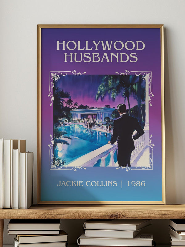 Hollywood Husbands classic book art print in frame leaning in hallway – romance wall art