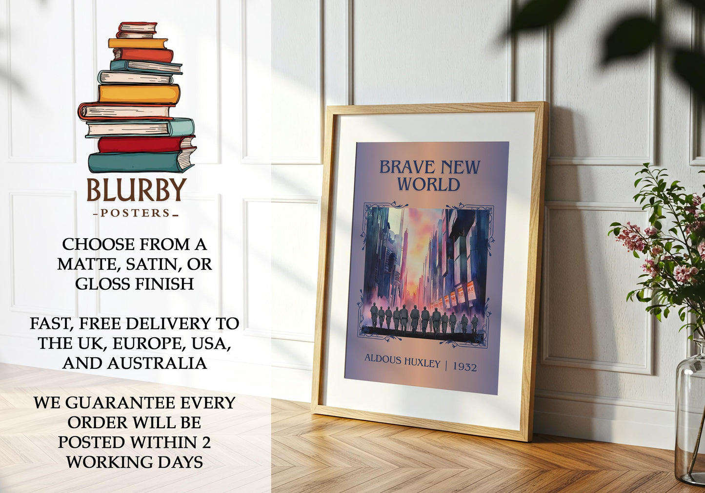 Brave New World book poster packaging – museum-quality print rolled in protective tube