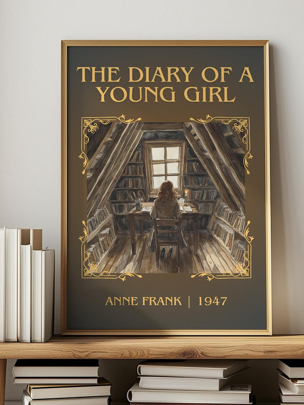 The Diary Of A Young Girl classic book art print in frame leaning in hallway – memoir wall art