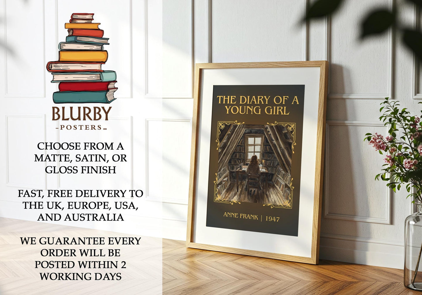 The Diary Of A Young Girl book poster packaging – museum-quality print rolled in protective tube