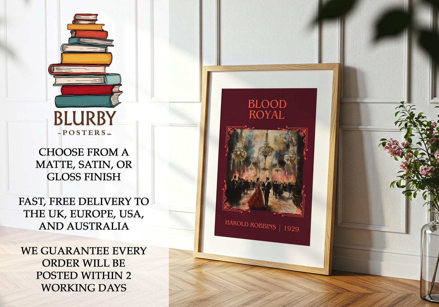 Blood Royal by Harold Robbins High Quality Poster Print. Fast, Free Delivery Wall Art. Author, Title Book/Novel Artwork-Minimalist