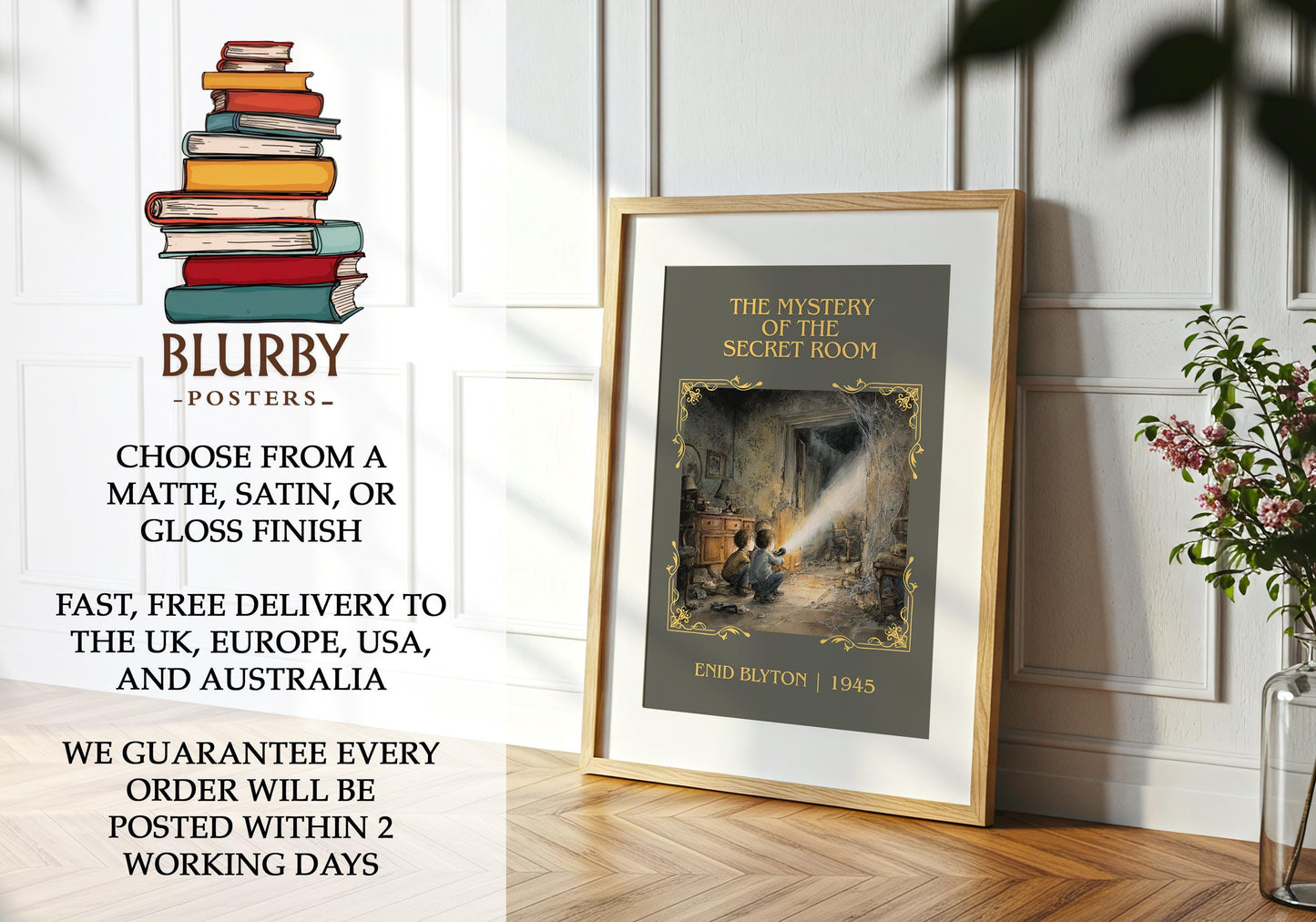The mystery of the secret room book poster packaging – museum-quality print rolled in protective tube