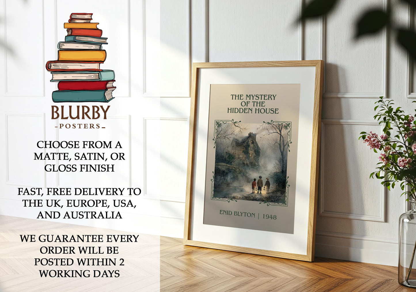 The Mystery Of The Hidden House book poster packaging – museum-quality print rolled in protective tube