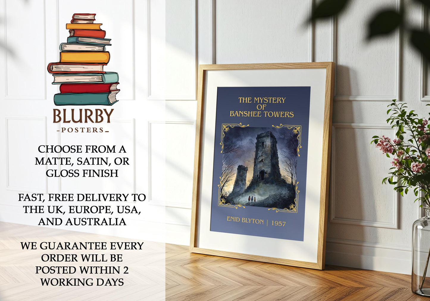 The Mystery Of Banshee Towers book poster packaging – museum-quality print rolled in protective tube
