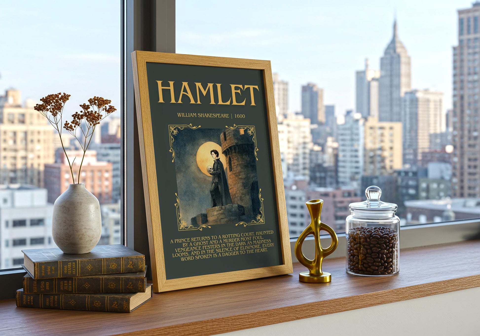 Hamlet by William Shakespeare | Descriptive Book Poster | Blurby