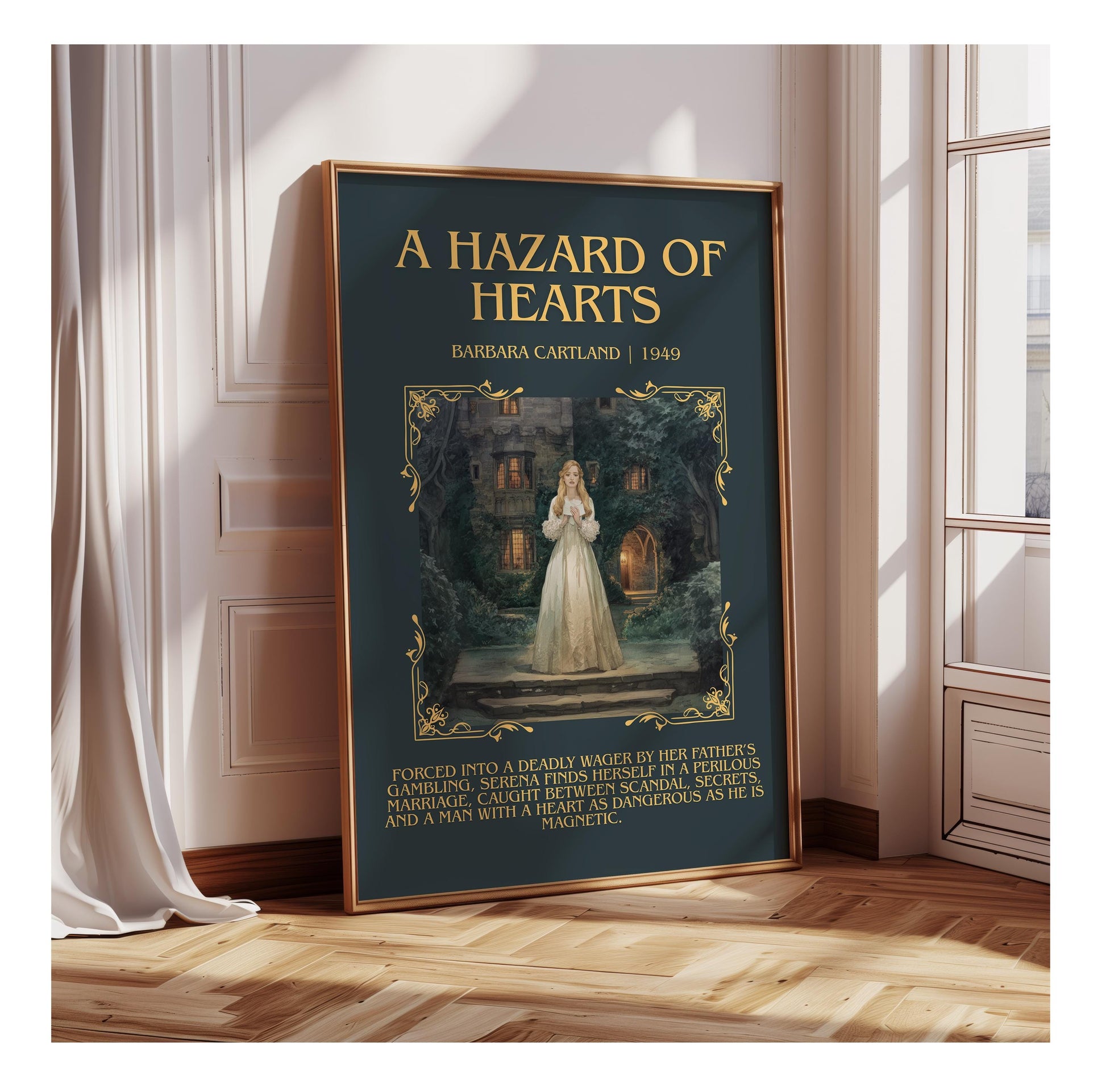 A Hazard Of Hearts by Barbara Cartland | Descriptive Book Poster | Blurby