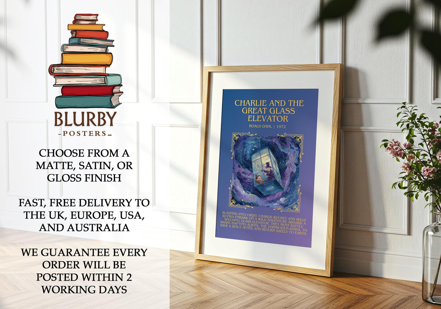 Charlie And The Great Glass Elevator by Roald Dahl | Descriptive Book Poster | Blurby