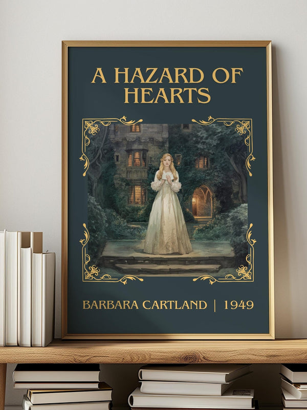 A Hazard of Hearts classic book art print in frame leaning in hallway – romance wall art