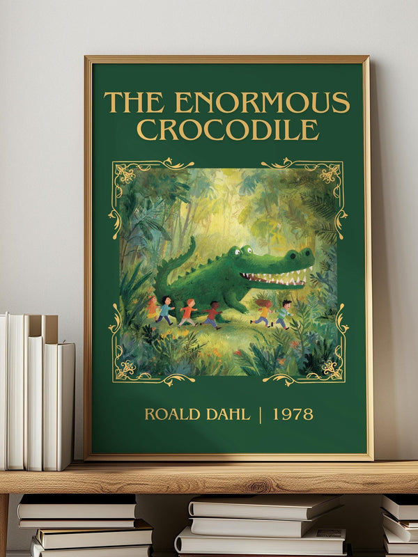 The Enormous Crocodile classic book art print in frame leaning in hallway – childrens wall art