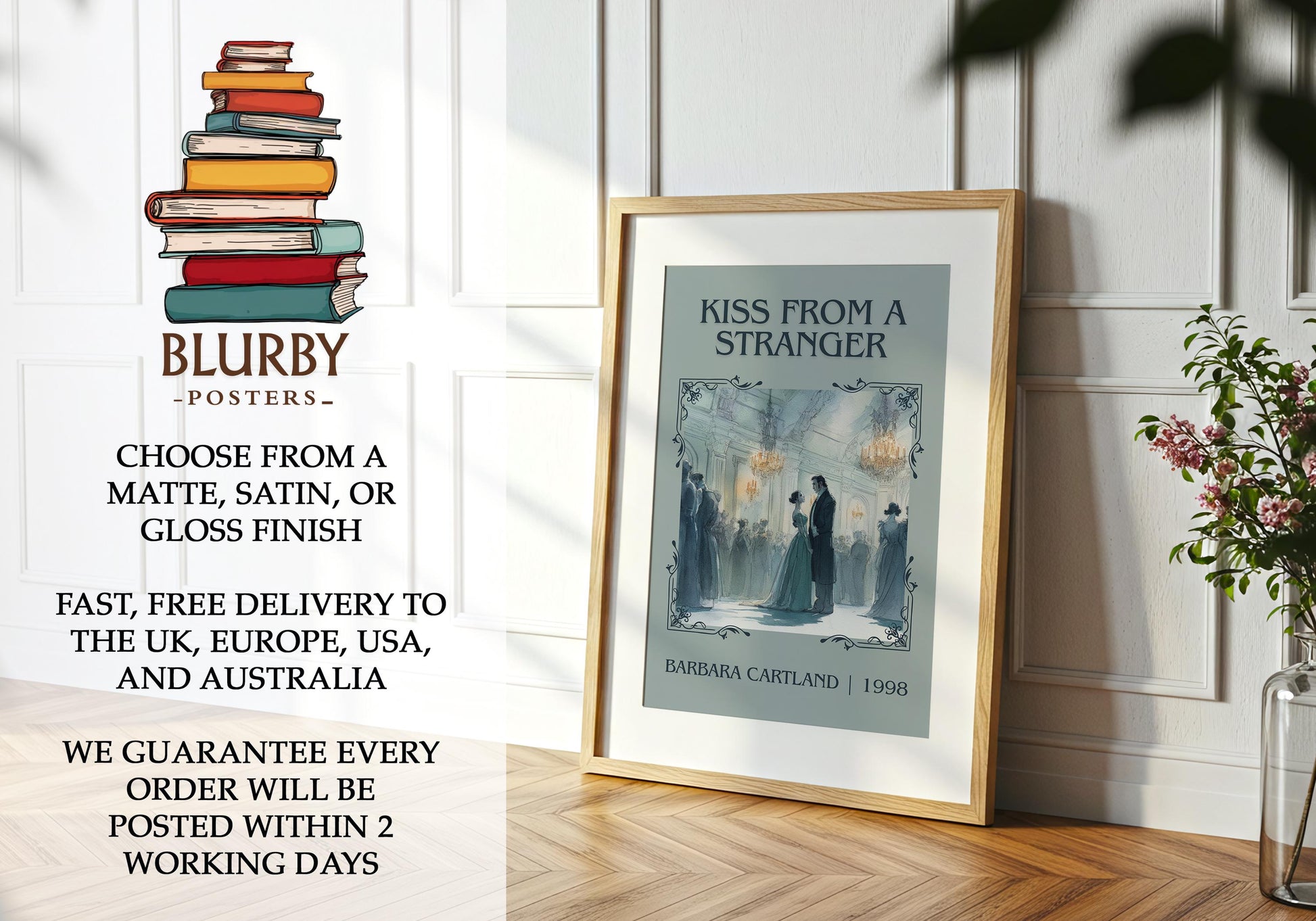 Kiss From A Stranger by Barbara Cartland | Descriptive Book Poster | Minimalist