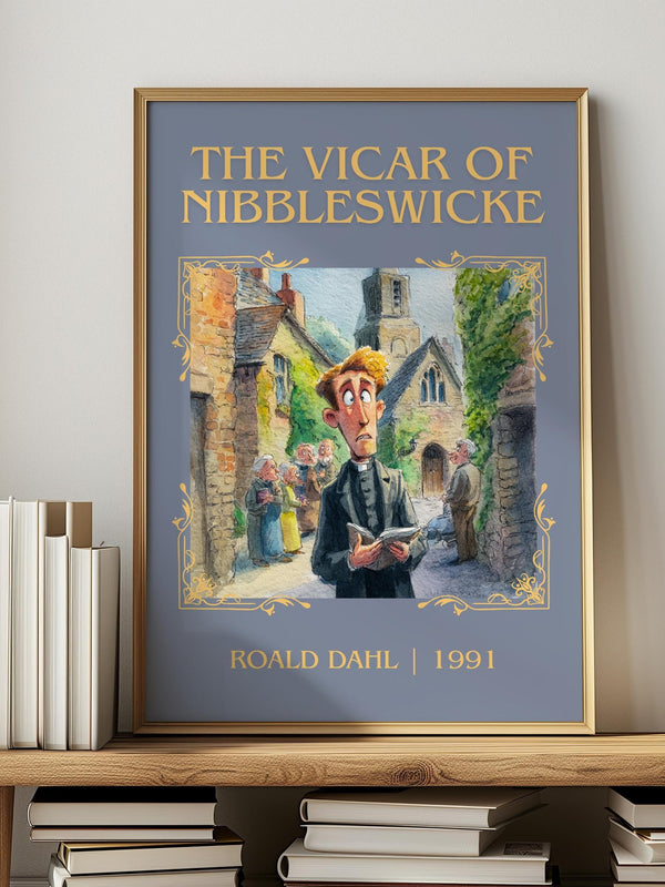 The Vicar of Nibbleswicke classic book art print in frame leaning in hallway – childrens wall art