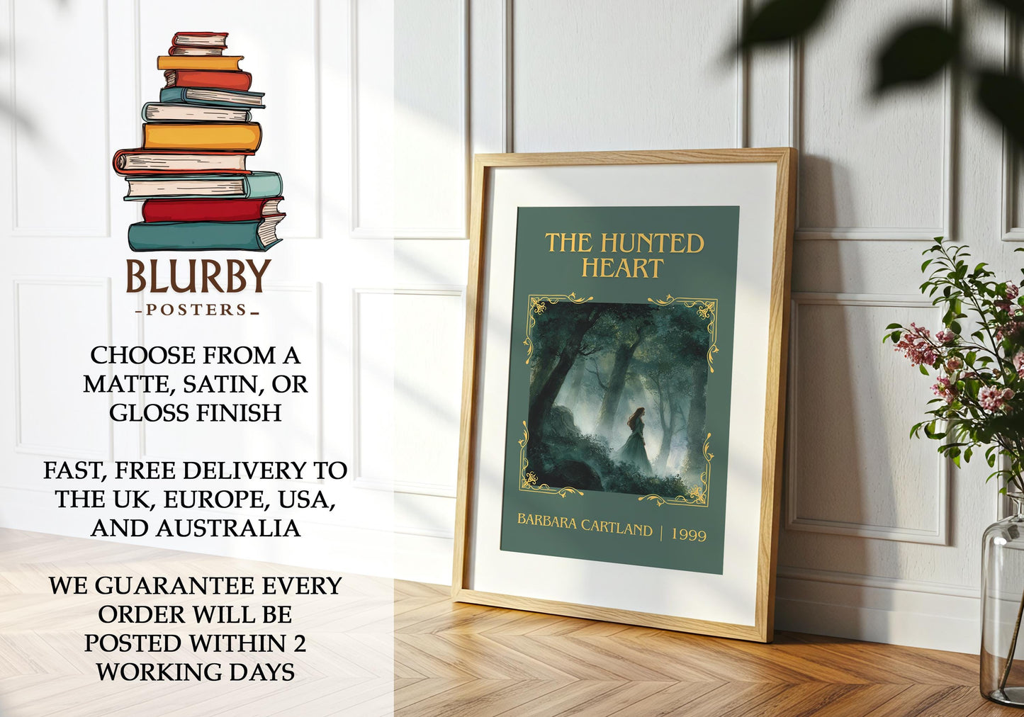 The Hunted Heart by Barbara Cartland | Descriptive Book Poster | Minimalist