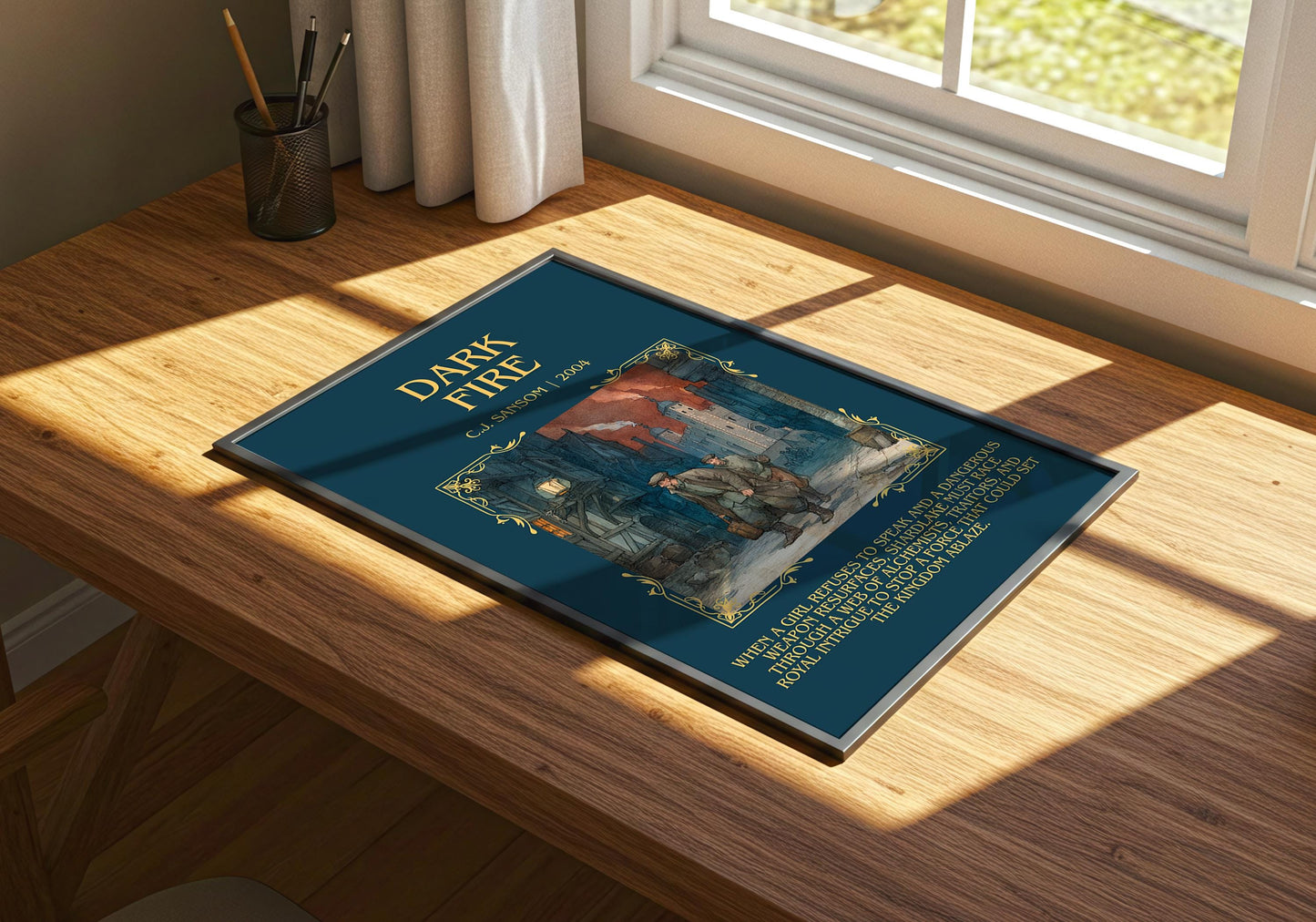 Dark Fire by C.J. Sansom | Descriptive Book Poster | Blurby