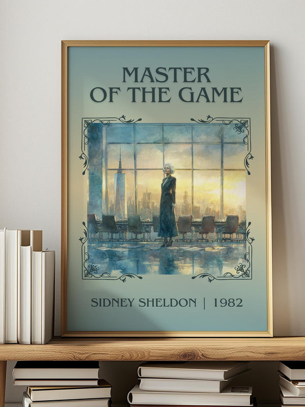 Master of the Game classic book art print in frame leaning in hallway – thriller wall art