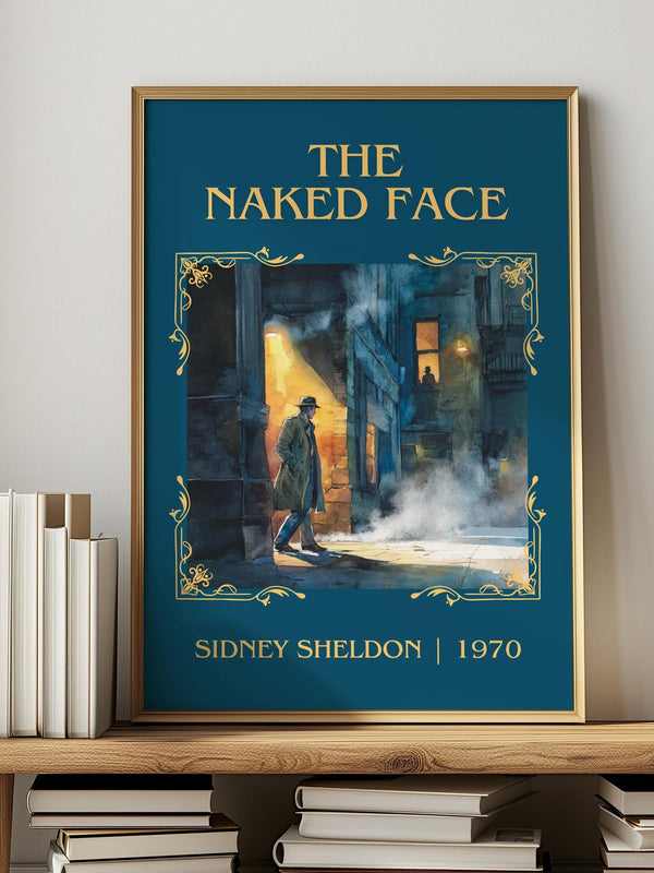 The Naked Face classic book art print in frame leaning in hallway – thriller wall art