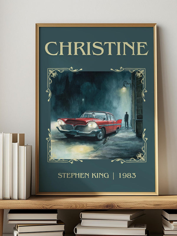 Christine classic book art print in frame leaning in hallway – horror wall art