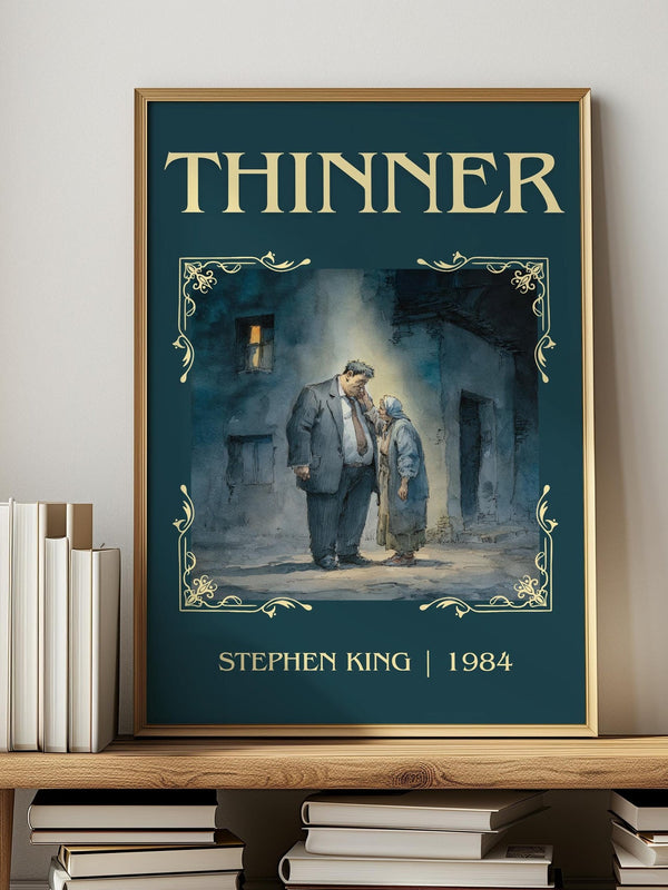Thinner classic book art print in frame leaning in hallway – horror wall art
