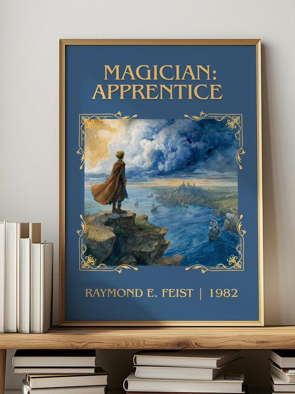 Magician: Apprentice classic book art print in frame leaning in hallway – fantasy wall art