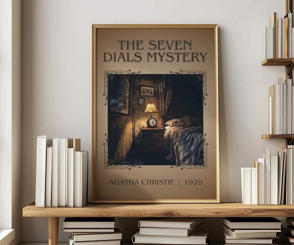 The Seven Dials Mystery classic book art print in frame leaning in hallway – mystery wall art