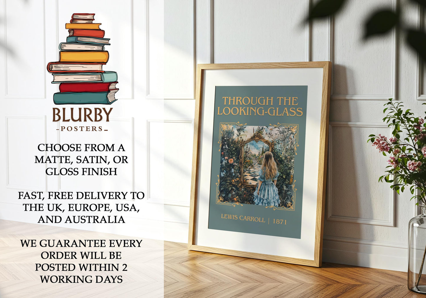 Through The Looking-Glass book poster packaging – museum-quality print rolled in protective tube