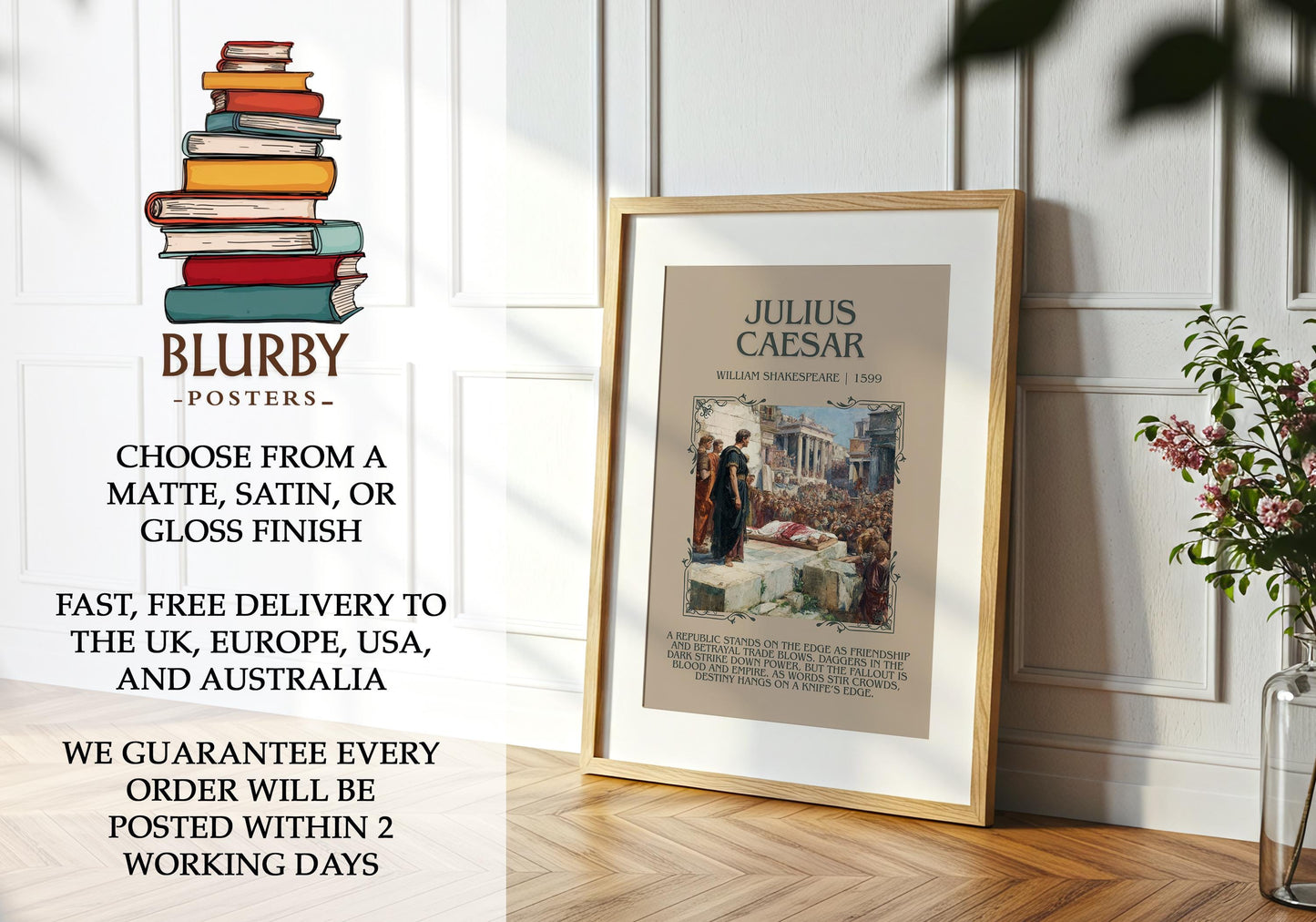 Julius Caeser by William Shakespeare | Descriptive Book Poster | Blurby