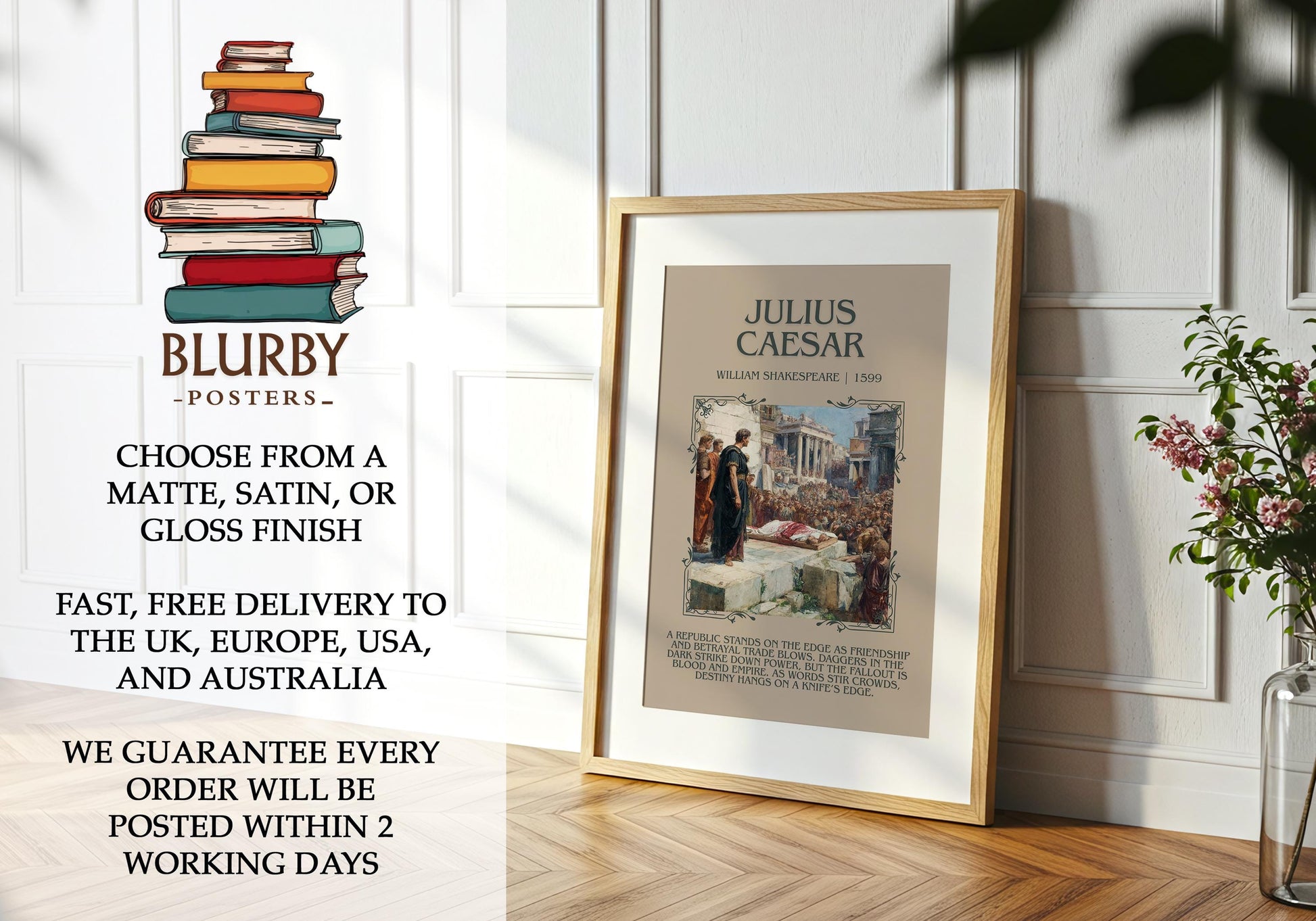 Julius Caeser by William Shakespeare | Descriptive Book Poster | Blurby