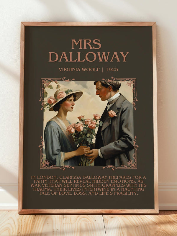 Mrs Dalloway minimalist print in frame leaning in hallway – literary fiction wall art