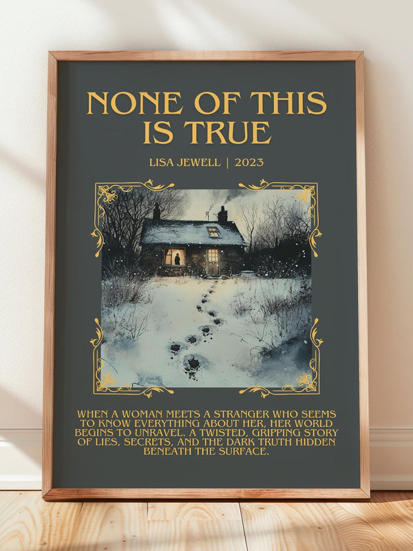 None of this is True minimalist print in frame leaning in hallway – thriller wall art