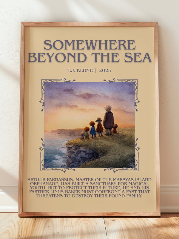 Somewhere Beyond the Sea minimalist print in frame leaning in hallway – satire wall art