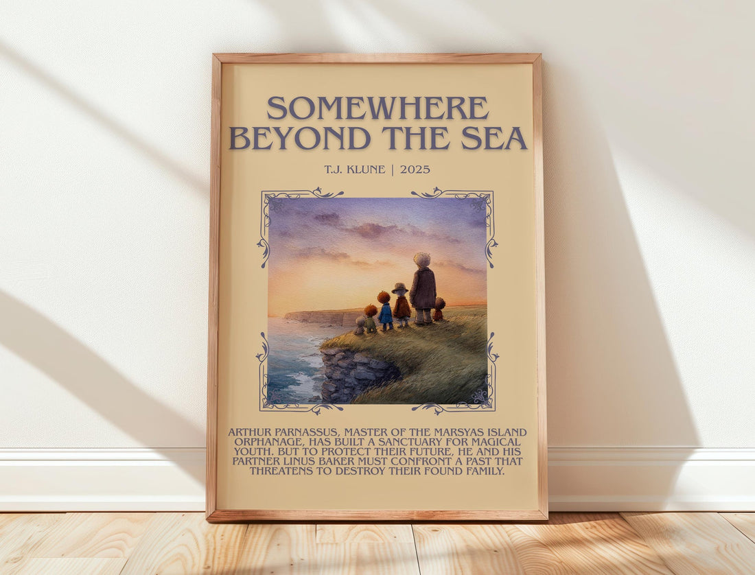 Somewhere Beyond the Sea minimalist print in frame leaning in hallway – satire wall art (mockup)
