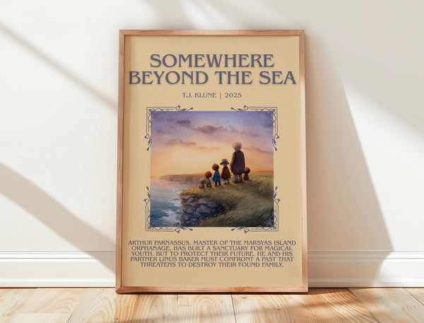 Somewhere Beyond the Sea minimalist print in frame leaning in hallway – satire wall art