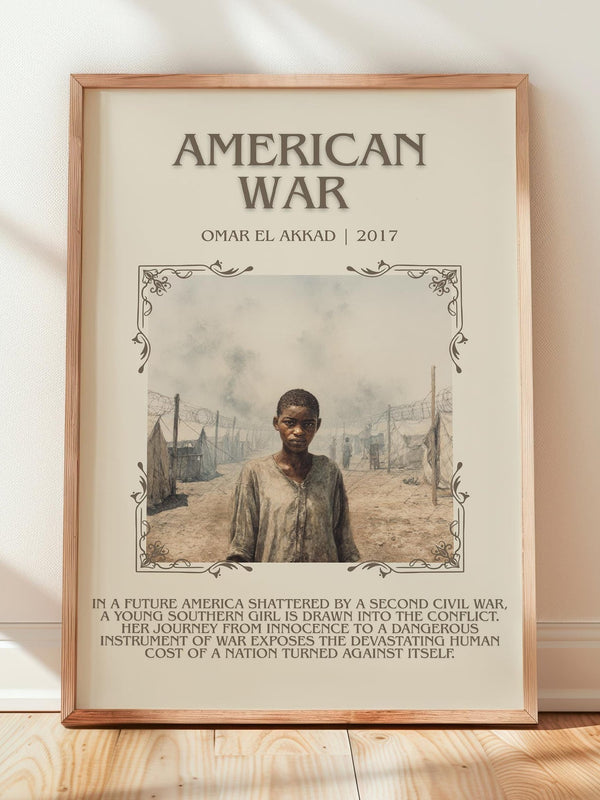 American War minimalist print in frame leaning in hallway – historical fiction wall art