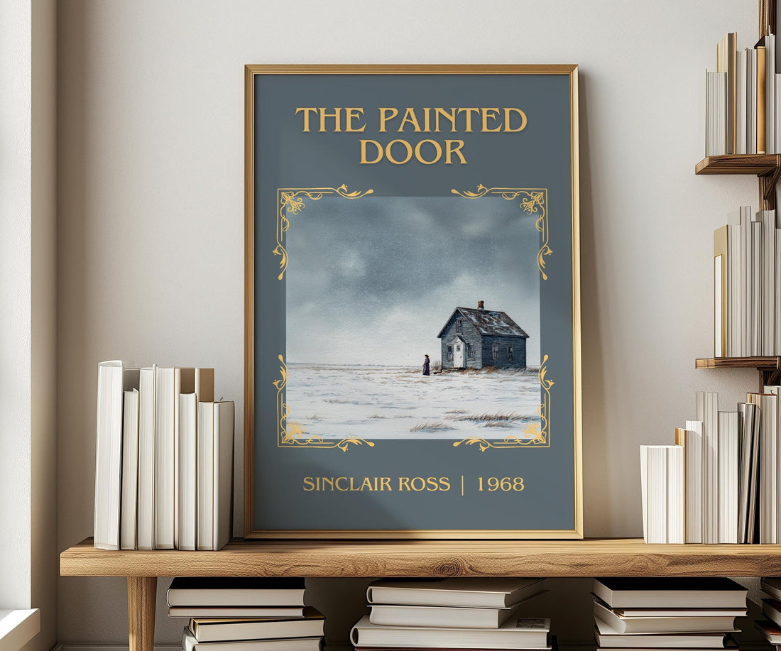 The Painted Door classic book art print in frame leaning in hallway – literary fiction wall art (mockup)