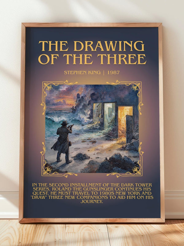 The Drawing of the Three minimalist print in frame leaning in hallway – fantasy wall art