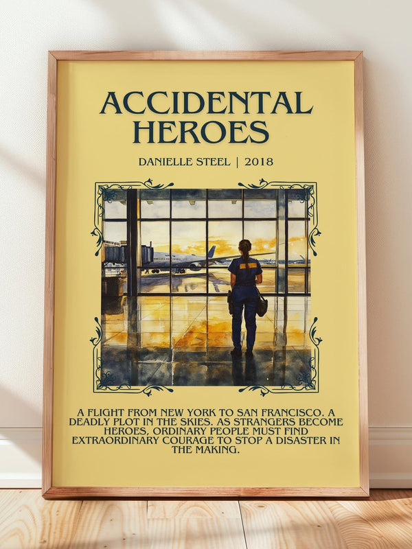 Accidental Heroes minimalist print in frame leaning in hallway – contemporary fiction wall art