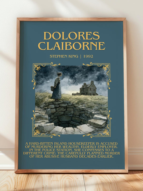 Dolores Claiborne minimalist print in frame leaning in hallway – thriller wall art