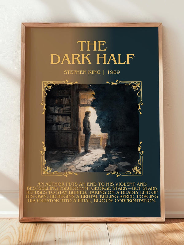 The Dark Half minimalist print in frame leaning in hallway – horror wall art
